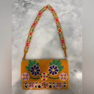 Indian Beaded Yellow & Multicolor Seed Bead Crossbody Bag Party Wear Embroidered
